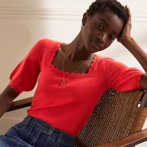 Boden Merino Scallop Knitted Sweater Top in Cherry Red Size 10